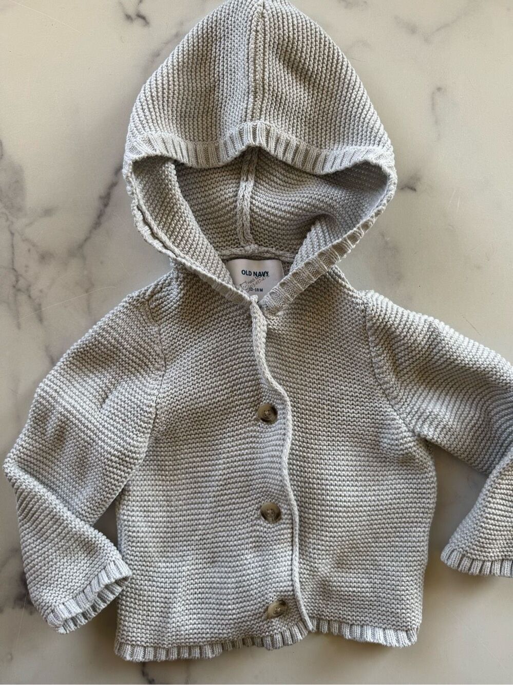 Old Navy 12-18 month waffle knit grey hooded button up cardigan baby unisex swea